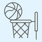 Basketball thin line icon. Streetball and basket with ball. Sport vector design concept, outline style pictogram on