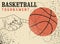 Basketball tournament typographical vintage grunge style poster design. Ball spins on finger. Retro vector illustration.