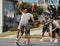 Basketball, training and team sports by basketball players in competitive match, fitness and energy at basketball court