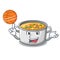 With basketball vegetable soup with pasta in pot cartoon