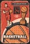 Basketball vintage poster, player with ball