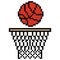 Basketball will go into hoop with pixel art design