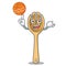 With basketball wooden fork character cartoon