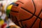 Basketballs on the rack of sports retail store, in sports shop