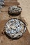 Baskets containing dried and salted sardine fish.