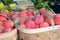 Baskets of Peaches Closeup