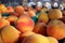 Baskets of ripe Okanagan peaches for sale in farmer\'s market