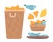 Baskets and Tray with Blessed Food. Fish and Bread Icons Set. Biblical Story about Miracle. Cartoon Vector Illustration