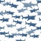 Basking shark seamless pattern in scandinavian style. Marine animals background. Vector illustration for children funny textile