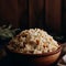 Basmati rice with vegetables and herbs on a dark background, homemade traditional dish, generative ai