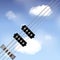 Bass guitar strings over sky