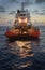 Bass Strait supply vessel to offshore platforms captured at sunset