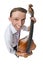 Bass viol player on white background