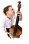 Bass viol player on white background