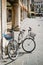 Bassano del Grappa, Italy - August 16, 2020: bicycles parked in Piazza Libert