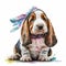 Basset Hound in Bloom: Adorable Puppy in Pajamas Headband AI Generated