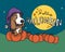 Basset Hound dog in Halloween pumpkins farm and full moon cartoon illustration