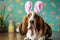 Basset Hound Image Easter Bunny Ears. Generative AI