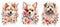 Basset Hound, Jack Russell Terrier, Chow chow dogs floral portraits