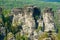 Bastei natural rock formations in Saxon Switzerland National Park, Germany.