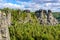 Bastei - View of beautiful rock formation in Saxon Switzerland National Park from the Bastei bridge - Elbe Sandstone Mountains