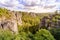 Bastei - View of beautiful rock formation in Saxon Switzerland National Park from the Bastei bridge - Elbe Sandstone Mountains