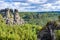 Bastei - View of beautiful rock formation in Saxon Switzerland National Park from the Bastei bridge - Elbe Sandstone Mountains