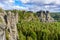 Bastei - View of beautiful rock formation in Saxon Switzerland National Park from the Bastei bridge - Elbe Sandstone Mountains