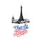 Bastille Day design.Drawn illustration of Eiffel Tower.French National Day background.14th July concept for card,poster.
