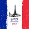 Bastille Day design.Drawn illustration of Eiffel Tower.French National Day background.14th July concept for card,poster.