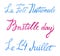 Bastille day greeting lettering design. Texts `14th of July` `French National day `. Greeting card and poster design