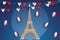 Bastille day july 14 1789 - Eiffel tower in focus France blue-white-rouge