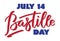 Bastille day, july 14 - text on french national day, hand-writing, typography calligraphy