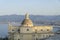 The bastione of milazzo ancient building landscape with industrial port of the city at background