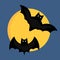 Bat cartoon flying wildlife mammal symbol spooky horror animal and mystery black waving halloween bird on full moon