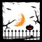 Bat,Crescent moon,twigs, and pumpkin. Spooky Halloween card. background Flat design. Vector illustration