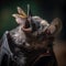 A bat eats a moth butterfly, close-up. Unusual animal