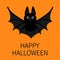 Bat flying. Happy Halloween. Cute cartoon character with big open wing, ears and legs. Black silhouette. Forest animal