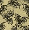 Bat. Seamless pattern. Black Lace pattern. Yellow background.