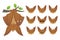 Bat sleeping, hanging upside down on branch. Animal emoticon set. Illustration of bat-eared brown creature with closed