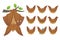 Bat sleeping, hanging upside down on branch. Animal emoticon set. Illustration of bat-eared brown creature with closed