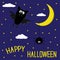 Bat and spider. Starry night. Moon and Clouds. Happy Halloween c