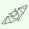 Bat thin line icon. Flying Halloween scary night animal outline style pictogram on white background. Halloween black bat