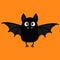 Bat vampire. Happy Halloween. Cute cartoon baby character with big open wing, ears, legs. Black silhouette. Forest animal. Flat de