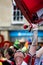 Batala drummer with drum above head