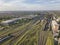 Bataysk. Russia. Rail station logistic terminal aerial drone shot.