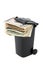 Batch of bank notes in black rubbish bin