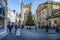 Bath Abbey with large illuminated Christmas Tree in Bath, Somerset, UK