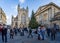 Bath Abbey with large illuminated Christmas Tree in Bath, Somerset, UK