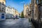 Bath Abbey with large illuminated Christmas Tree in Bath, Somerset, UK